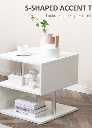 20" Modern S-Shaped Multi-Level Accent End Table Shelf with Steel Poles, White