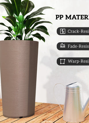 29 Inch Outdoor Planter, Set of 2 Plastic Flower Pots, Weather and UV Resistant Stackable Large Planters, Brown
