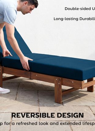 Set of 2 Chaise Lounge Cushion, 4" Thick Outdoor Lounge Chair Cushions with Ties for Patio, 21" x 72", Navy Blue