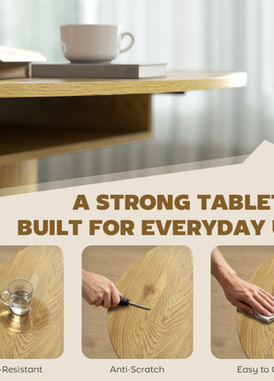 Extendable Dining Table for 6, 60" Farmhouse Kitchen Table with 2-Tier Storage Shelf and Fluted Sliding Doors, Natural
