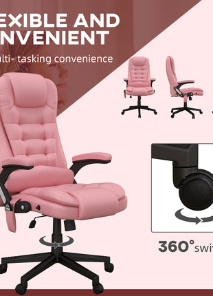 Massage Office Chair, Heated Reclining Computer Chair with 6 Vibration Points, Armrest and Remote, Pink