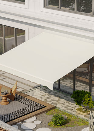 12' x 10' Electric Awning, Retractable Awning, UV Protection Sun Shade Shelter with Remote Controller and Manual Crank Handle for Deck, Balcony, Yard, Cream White