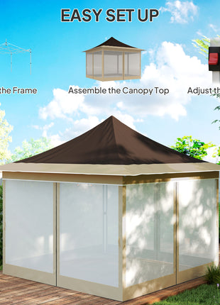 12 x 12 ft. Canopy Tent with Mesh Netting, UPF50+ Pop Up Tent with Carry Bag for Garden, Patio, Brown
