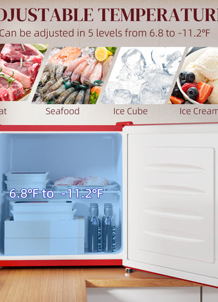 1.1 Cu.Ft Countertop Mini Freezer, Compact Upright Freezer with Removable Shelves, Red