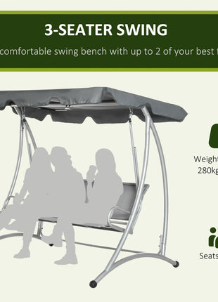 3-Seat Outdoor Porch Swing Chair, Patio Swing Glider with Adjustable Canopy, Breathable Seat, and Steel Frame for Garden, Poolside, Backyard, Gray