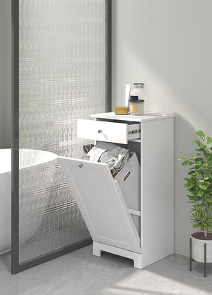 Laundry Hamper Cabinet, Laundry Cabinet with Tilt Out Laundry Basket and Drawer, White