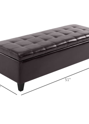 51" Ottoman Storage Bench, Faux Leather Storage Chest with Lift Top, Tufted Ottoman for Living Room, Entryway, Dark Brown