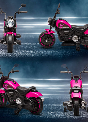 6V Kids Motorcycle w/ Training Wheels, Single-Button Start, Pink