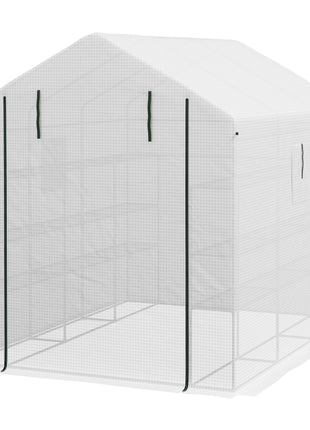 8' x 6' x 7' Portable Walk in Greenhouse with Mesh, Door, Windows, 18 Shelf, Trellis, Plant Labels, White