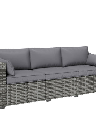 3 Seater Wicker Sofa with Side Trays, Outdoor Patio Couch with 6" Thick Back Cushions, Deep Seating, Mixed Gray