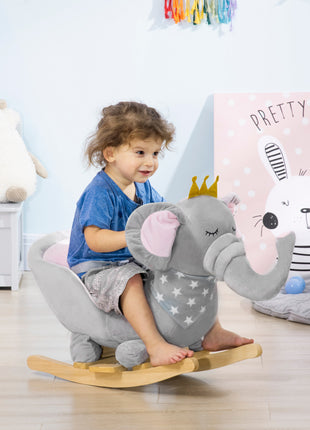 Baby Rocking Horse Elephant Rocking Chair Toddler Rocker Toy with Sound Wooden Base Seat for 1.5-3 Year Old, Gray