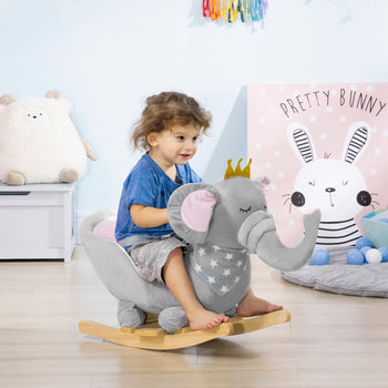 Baby Rocking Horse Elephant Rocking Chair Toddler Rocker Toy with Sound Wooden Base Seat for 1.5-3 Year Old, Gray