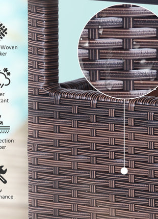 22" Outdoor Side Table with Umbrella Hole, Rattan Wicker End Table with Sand Bag and Steel Frame for Patio, Garden, Backyard, Brown & Light Yellow