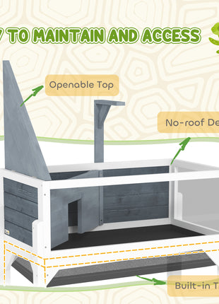 Wooden Tortoise Habitat with Storage Shelf, Tortoise Enclosure with Clear Windows, Openable Top, Lamp Holder, Gray