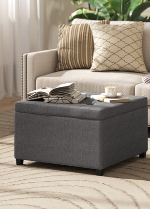 Round Storage Ottoman Bench, Button Tufted Ottoman with Flip Top for Living Room, Entryway and Bedroom, Gray