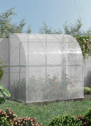 7' x 4' x 7' Outdoor Lean to Greenhouse, Walk-In Green House Plant Nursery with Roll-up Window, PE Cover, White