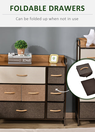 3-Tier Storage Organizer for Bedroom Entryway, 7-Drawer Dresser with Steel Frame for Bedroom, Maple Wood