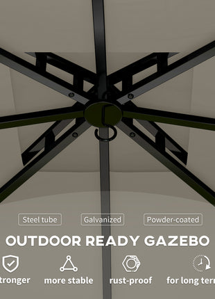 11' x 11' Outdoor Gazebo, Double Roof Patio Gazebo with Curtains, Church Windows, Galvanized Steel Frame, Light Gray