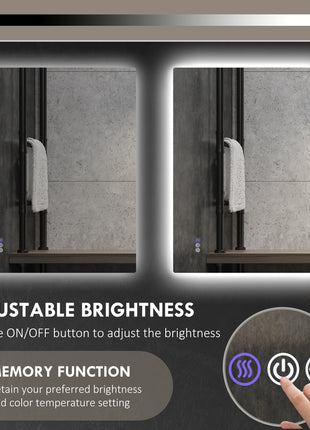 Dimmable Bathroom Mirror with Lights, 37" x 35" Backlit LED Mirror w/ Anti-Fog, Memory & Infinite Color Temperature