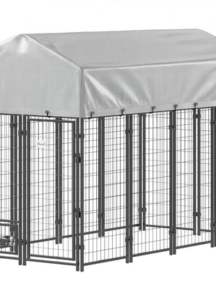 8' x 4' x 6' Outdoor Dog Kennel, Dog Kennel Outside Run with 360° Rotating Bowls, Waterproof & UV Resistant Cover