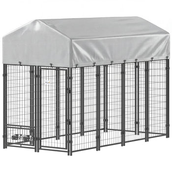 8' x 4' x 6' Outdoor Dog Kennel, Dog Kennel Outside Run with 360° Rotating Bowls, Waterproof & UV Resistant Cover