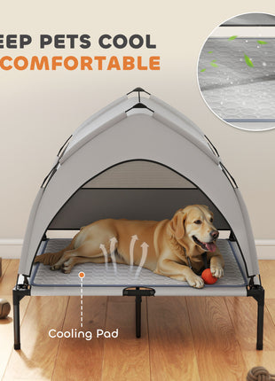 Elevated Dog Bed with Removable Canopy, Portable Outside Raised Pet Cot with Cooling Pad, Storage Bag, 36" x 29.5" x 35"