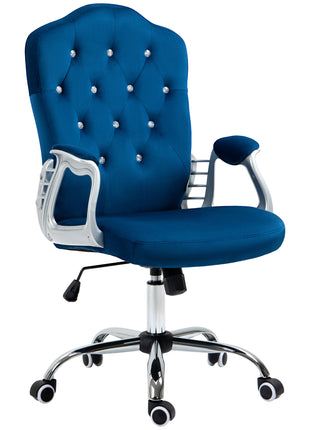 Velvet Office Chair Desk Chair with 360 Degree Swivel Wheels Adjustable Height Tilt Function Blue
