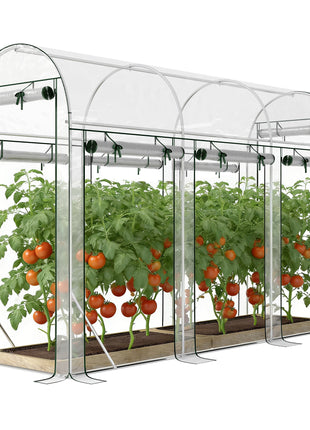 Walk-in Tunnel Greenhouse, Hoop House Greenhouse with 8 Roll-Up Doors, 10' x 3' x 6.5', Clear