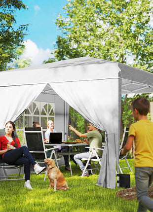 10 x 10 ft Pop Up Canopy Tent with Sidewalls, UPF50+ Outdoor Portable Instant Canopy Shelter with Carry Bag, White