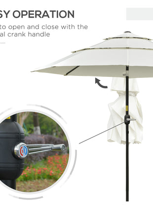 9FT 3 Tiers Patio Umbrella Outdoor Market Umbrella with Crank, Push Button Tilt for Deck, Backyard and Lawn, Beige