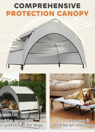 Elevated Dog Bed with Removable Canopy, Portable Outside Raised Pet Cot with Cooling Pad, Storage Bag, 42" x 30" x 37"