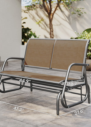 2-Person Outdoor Glider Bench, Patio Double Swing Rocking Chair Loveseat with  Steel Frame, Light Mixed Brown