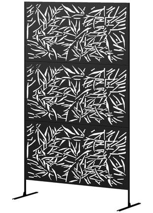 Decorative Privacy Fence Screen, Metal Outdoor Privacy Screen Climbing Plant Trellis with Stand, Bamboo Black