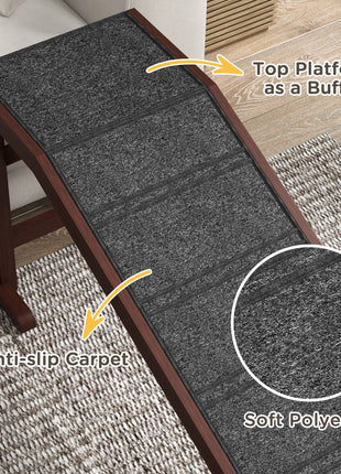 Dog Ramp for Bed, Pet Ramp for Dogs with Non-Slip Carpet and Top Platform, 74" x 16" x 25", Brown