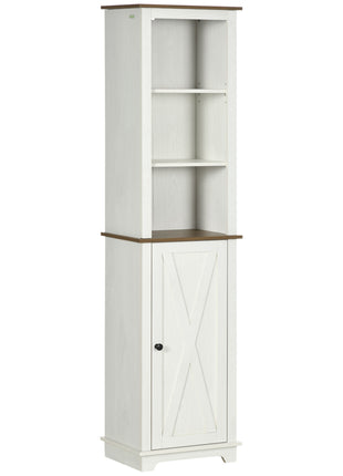 Farmhouse Bathroom Cabinet, Tall Storage Cabinet with Door and Adjustable Shelves, 15.5" x 11.75" x 63", White