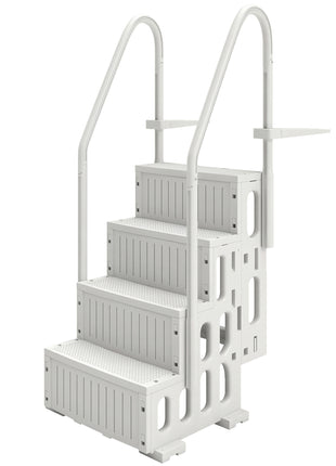 Swimming Pool Ladder Adjustable Height for Above Ground Pool Steps with Dual Handrails White