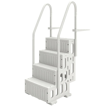 Swimming Pool Ladder Adjustable Height for Above Ground Pool Steps with Dual Handrails White