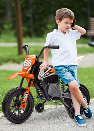 12V Kids Electric Motorcycle w/ Twist Grip Throttle, Training Wheels, Rear Suspension & Music, Orange