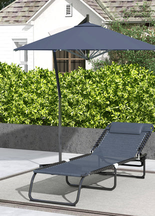 Folding Chaise Lounge Pool Chair with 4-Position Reclining Back, Breathable Mesh & Bungee Seat, Gray