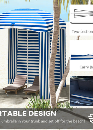 5.8' x 5.8' Cabana Umbrella with Walls, Vents, Ruffles, Carry Bag, Beach Umbrella, Blue White Stripe