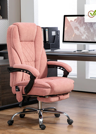 Massage Office Chair, Heated Reclining Computer Chair with Adjustable Height and Footrest, Pink