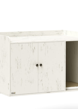 32" Cat Litter Box Enclosure with Scratching Mat, Cat Entrance, Fit Most of Cat and Litter Box, Distressed White