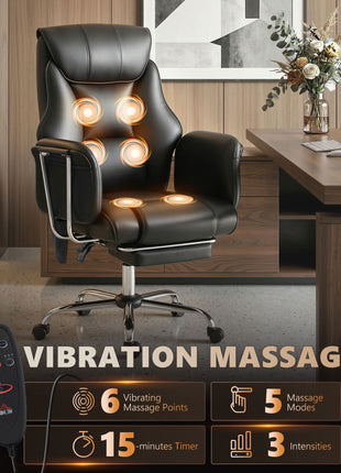 Massage Office Chair with 6 Points Vibration, Executive Desk Chair with High Back, PU Leather, Footrest, Black