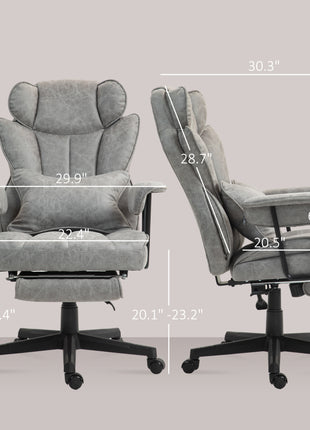 400LBS Big and Tall Office Chair, Massage Office Chair with Footrest, Lumbar Support and Reclining Function, Gray