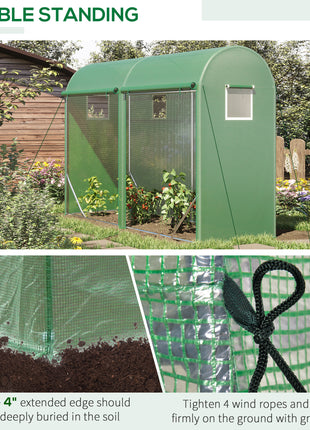 10' x 3' x 7' Walk-in Lean-to Greenhouse, Steel, 4 Zipper Roll-up Windows & 2 Doors, UV Protecting PE Cover for Growing Flowers, Vegetables, Tropical Plants, Saplings, Succulents, Green