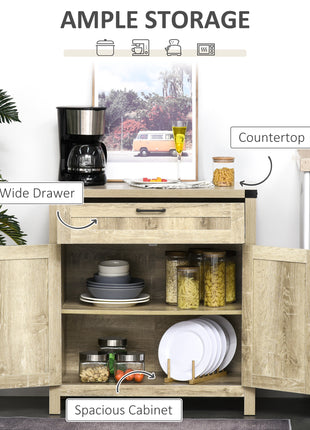 Modern Farmhouse Sideboard with Storage, Buffet Cabinet with 2 Barn Doors and Drawer for Dining Room, Oak