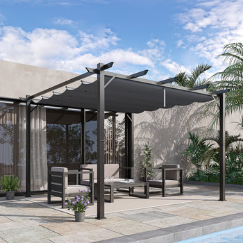 10' x 10' Outdoor Retractable Pergola Canopy, Aluminum Patio Pergola, Backyard Shade Shelter for Garden & Parties, Gray