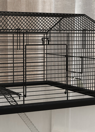22" 2-Tier Hamster Cage with Extra-Deep 14" Base, Small Animal Cage with Ramp, Water Bottle, Food Dish, Wheels, Black