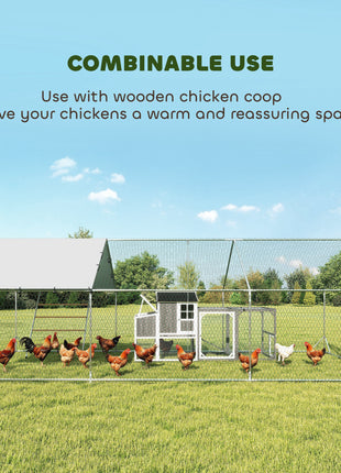 Metal Chicken Run w/ Waterproof & Anti-UV Cover, Feeding Door, Hanging Feeder, for 18-24 Chickens, 9.8' x 19.7' x 6.4'
