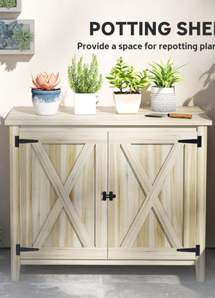 Wooden Outdoor Storage Cabinet, Garden Shed Potting Shed with Shelf and Double Doors, Natural Wood